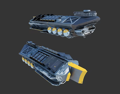 Futuristic Sci Fi Mechanical Vehicles With Track Wheels Metallic Shell And Yellow Accents 3d model