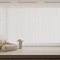 Modern Minimalist Living Space With White Vertical Blinds Cozy Sofa Side Table And Floor Lamp