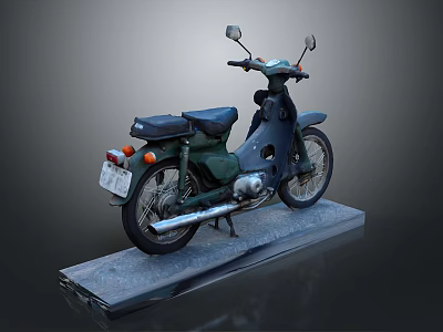 Vintage Green Black Motorcycle On Display Platform With Rearview Mirrors And Black Seat 3d model