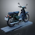 Vintage Green Black Motorcycle On Display Platform With Rearview Mirrors And Black Seat