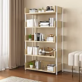 Modern Wooden Bookshelf With Multi Tiered Design Books Plants And Decorative Items
