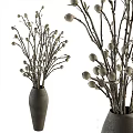Ceramic Vase With Dried Branches And Round Fruits For Interior Decor 3d model