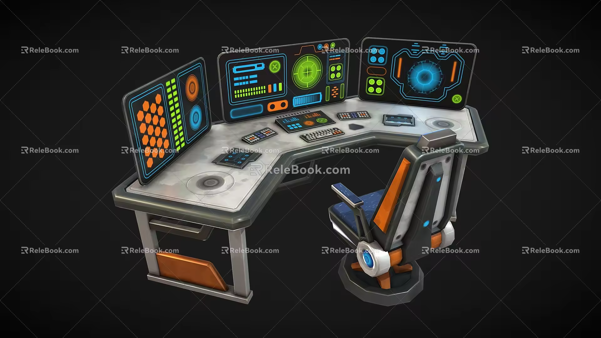 operation desk computer desk operation center console control center science fiction equipment science fiction device control room central desk 3d model