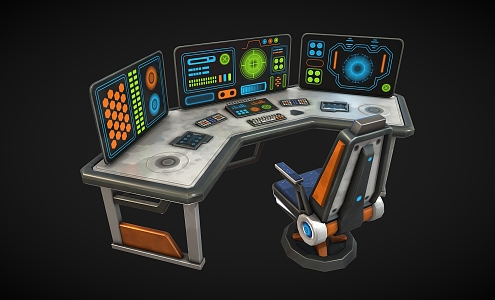 operation desk computer desk operation center console control center science fiction equipment science fiction device control room central desk 3d model