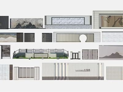 Modern Feature Wall Interior Exterior Design With Stone Textures And Geometric Patterns 3d model