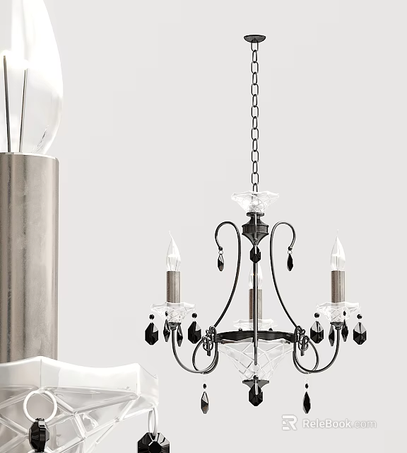 Elegant Black Metal Chandelier With Crystal Pendants And Candle Shaped Lights 3d model 