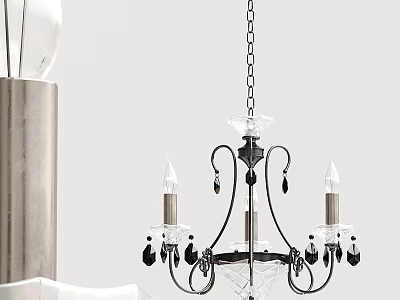 Elegant Black Metal Chandelier With Crystal Pendants And Candle Shaped Lights 3d model