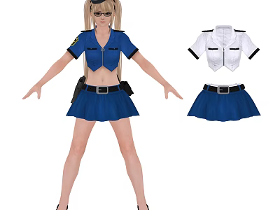 Female Game Movie Character in Blue Skirt Uniform with White Top and Belt 3d model