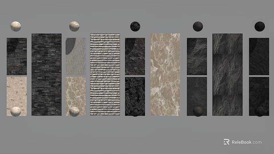 Various Textured Background Wall Material Samples With Stone And Pattern Designs 3d model