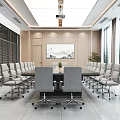 Modern Conference Room Interior With Large Screen Conference Table And Comfortable Chairs 3d model