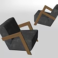 Modern Black Sectional Sofa With Wooden Armrests And Comfortable Upholstered Design