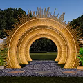 Radiant Circular Bamboo Arch Structure With Stone Path Green Plants And Trees Background 3d model