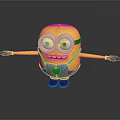 Yellow Minion Character With Goggles Blue Overalls Outstretched Arms Black Shoes And Reflective Surface