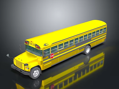 Yellow School Bus Featuring Large Windows And Reflective Surface On Black Background 3d model