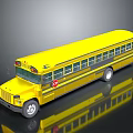 Yellow School Bus Featuring Large Windows And Reflective Surface On Black Background