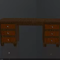 Simple Wooden Desk with Brown Top Red Drawers and Silver Knobs