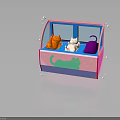 Pink Cat House With Orange White Cats Blue Interior Green Patterns And Stars