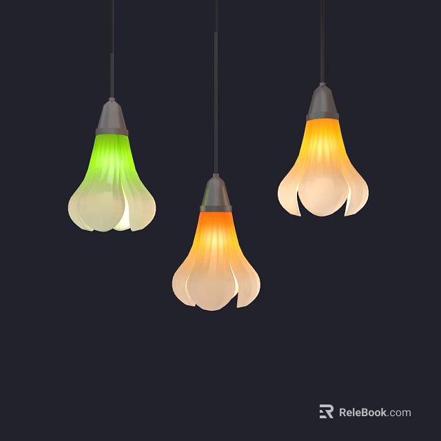 Modern Petal Shaped Pendant Lights in Green Orange and Yellow Tones 3d model 