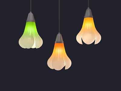 Modern Petal Shaped Pendant Lights in Green Orange and Yellow Tones 3d model