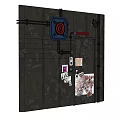Industrial Textured Wall With Red Emergency Button Black Pipes And Sticky Posters