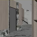 Elegant Modern Elevator Hallway Interior With Wooden Panels Marble Walls And Staircase