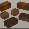 Vintage Wooden Storage Boxes With Metal Hardware In Various Sizes And Shapes