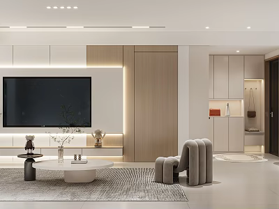 Modern Living Dining Room Interior Design With TV Wall Sofa Coffee Table And Carpet 3d model