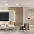 Modern Living Dining Room Interior Design With TV Wall Sofa Coffee Table And Carpet