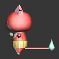 Red And White Cartoon Cat Character With Pink Ears Arms Outstretched Yellow Shorts And Reflection