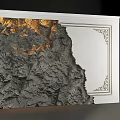 White Background Wall With Rock Texture Golden Accents And Ornate Frame