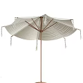 Outdoor White Patio Canopy With Wooden Pole Tassel Decorations And Waterproof Fabric For Garden Use
