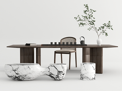 Modern Tea Table and Chair Tea Table and Chair Combination Bench Leisure Chair Tea Set 3d model