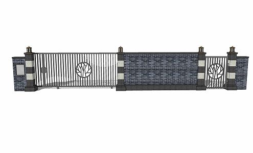 New Chinese style fence, landscape wall, residential area fence, wrought iron fence, fence 3d model