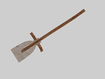 Traditional Agricultural Equipment With Long Wooden Handle Metal Blade And Cross Wooden Handle For Farming 3d model