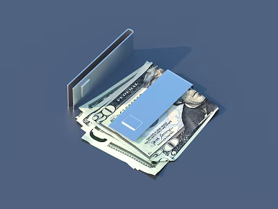 Sturdy Metal Card Holder Holding US Dollar Bills Securely On Blue Surface 3d model