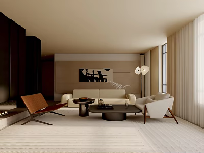 Modern Living Room Interior with Sofa Chairs Coffee Table and Decorative Painting Floor Lamp 3d model