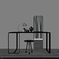 Modern Dressing Table Design with Black Frame Countertop Round Mirror Table Lamp Cosmetics and Stool 3d model