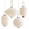Elegant Modern Fabric Pendant Lights In Lantern Shape With Striped Design And Metal Accents