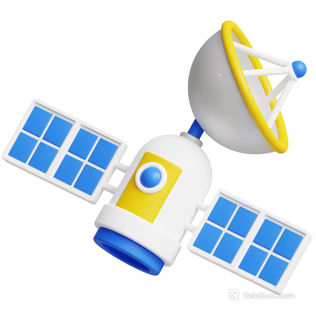 Smart Machine Satellite Design With Solar Panels Yellow Ring And White Body 3d model 
