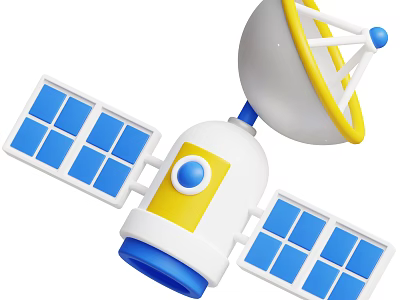 Smart Machine Satellite Design With Solar Panels Yellow Ring And White Body 3d model