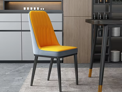 Modern Living Dining Room Interior With Orange Padded Chair And Gray Wooden Cabinets 3d model
