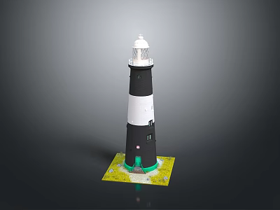 Black and White Striped Lighthouse Model With White Top And Green Base 3d model