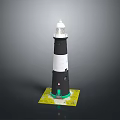 Black and White Striped Lighthouse Model With White Top And Green Base 3d model