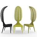 Three Modern Woven Back Leisure Chairs in Black and Green with Curved Unique Design