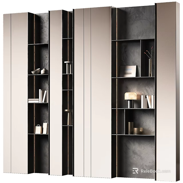 Modern Elegant Bookcase Interior Design With Open Shelves Books And Decorative Items 3d model 