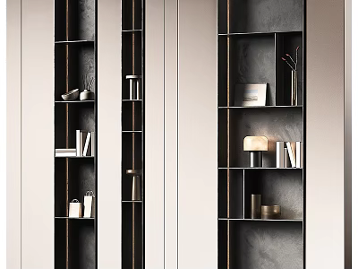 Modern Elegant Bookcase Interior Design With Open Shelves Books And Decorative Items 3d model