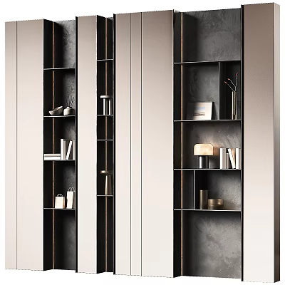 Modern Elegant Bookcase Interior Design With Open Shelves Books And Decorative Items 3d model