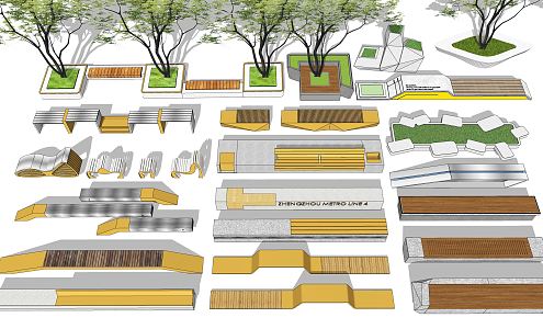 Modern Outdoor Chair Wide View Seat Special-shaped Outdoor Tree Pool Planting Pool Flower Box 3d model