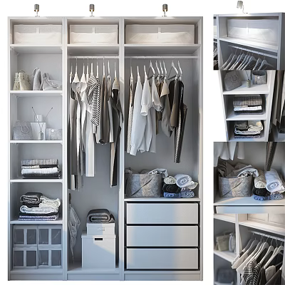 Modern Organized Closet Interior With Hanging Clothes Folded Garments And Storage Baskets 3d model