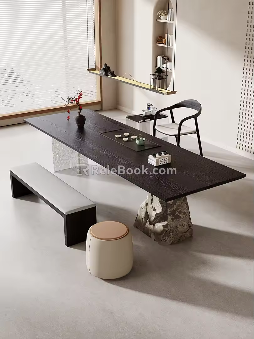 -Ji Feng Big Board Table Tea Table and Chair Combination Tea Table Tea Table Tea Room Tea Table 3d model